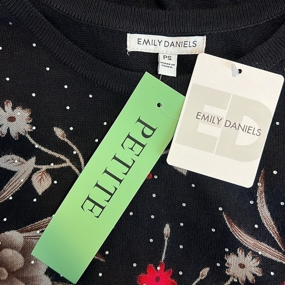 NWT Emily Daniels Lightweight 3/4 Sleeve Embellished Black Sweater Petite Small - Picture 7 of 12